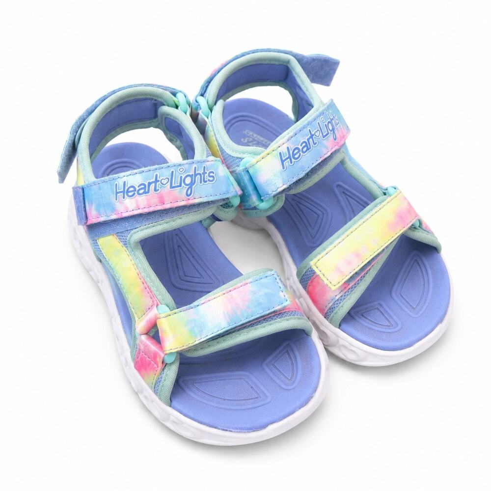 Skechers Heart Lights Kids Tie-Dye Light-Up Sandals - Pastel Rainbow girls size